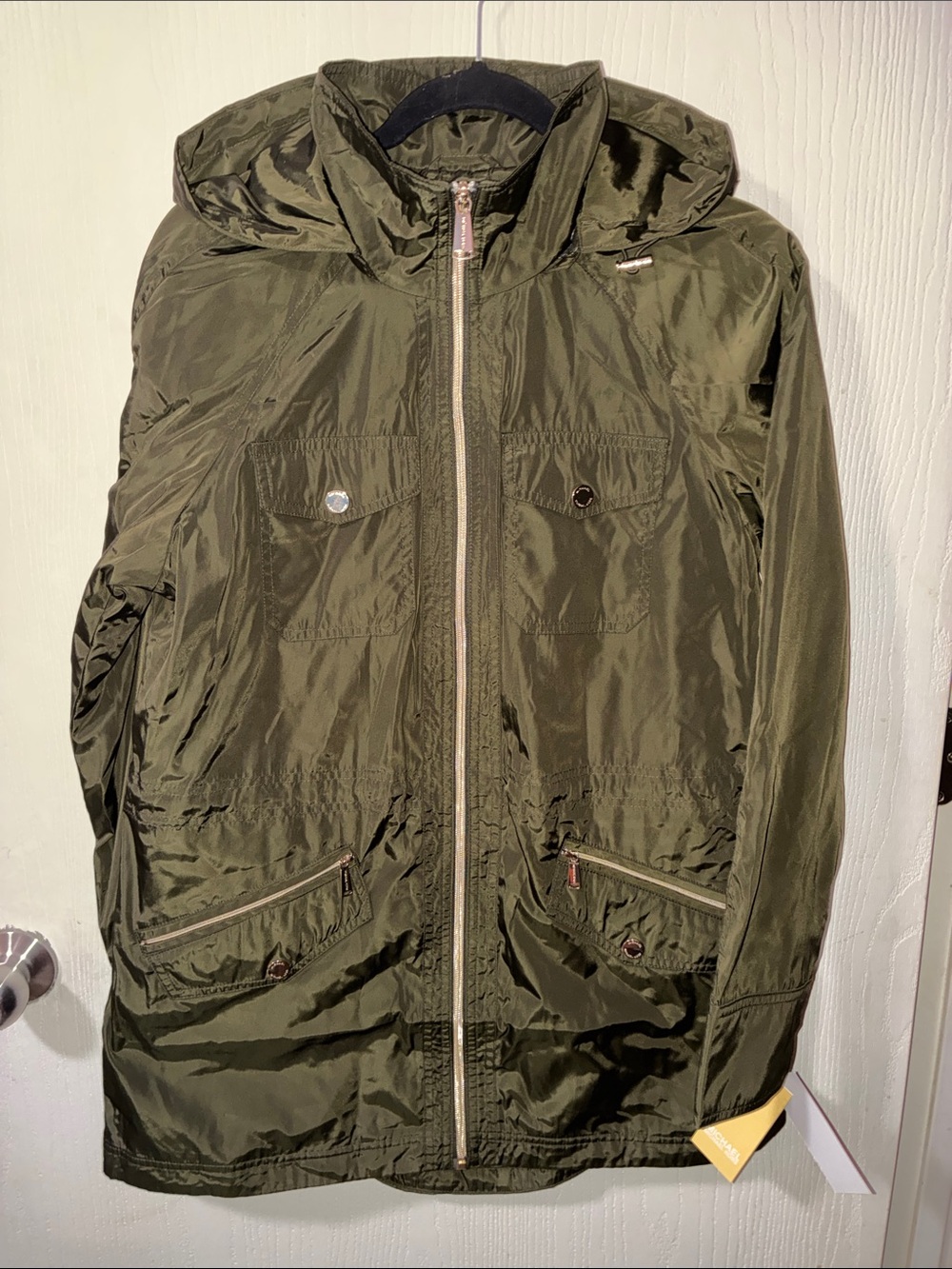 Michael Kors Olive Green Hooded Raincoat